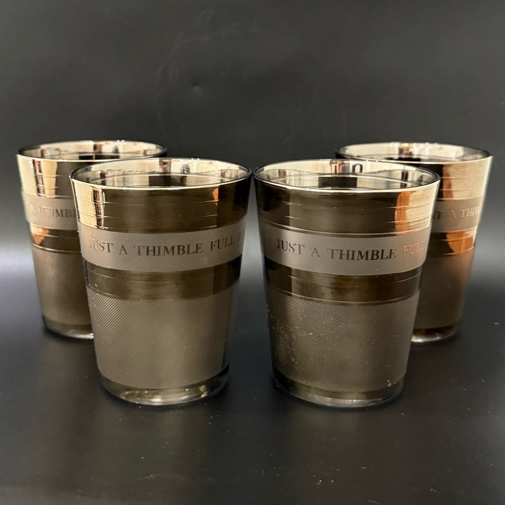 4pc Rare Vintage Mid Century CERA  “JUST A THIMBLE FULL” Tumbler Bar Glasses